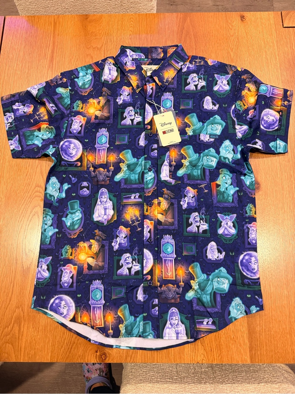 Disney Men’s Haunted Mansion Short Sleeve Button-Up Shirt - Navy